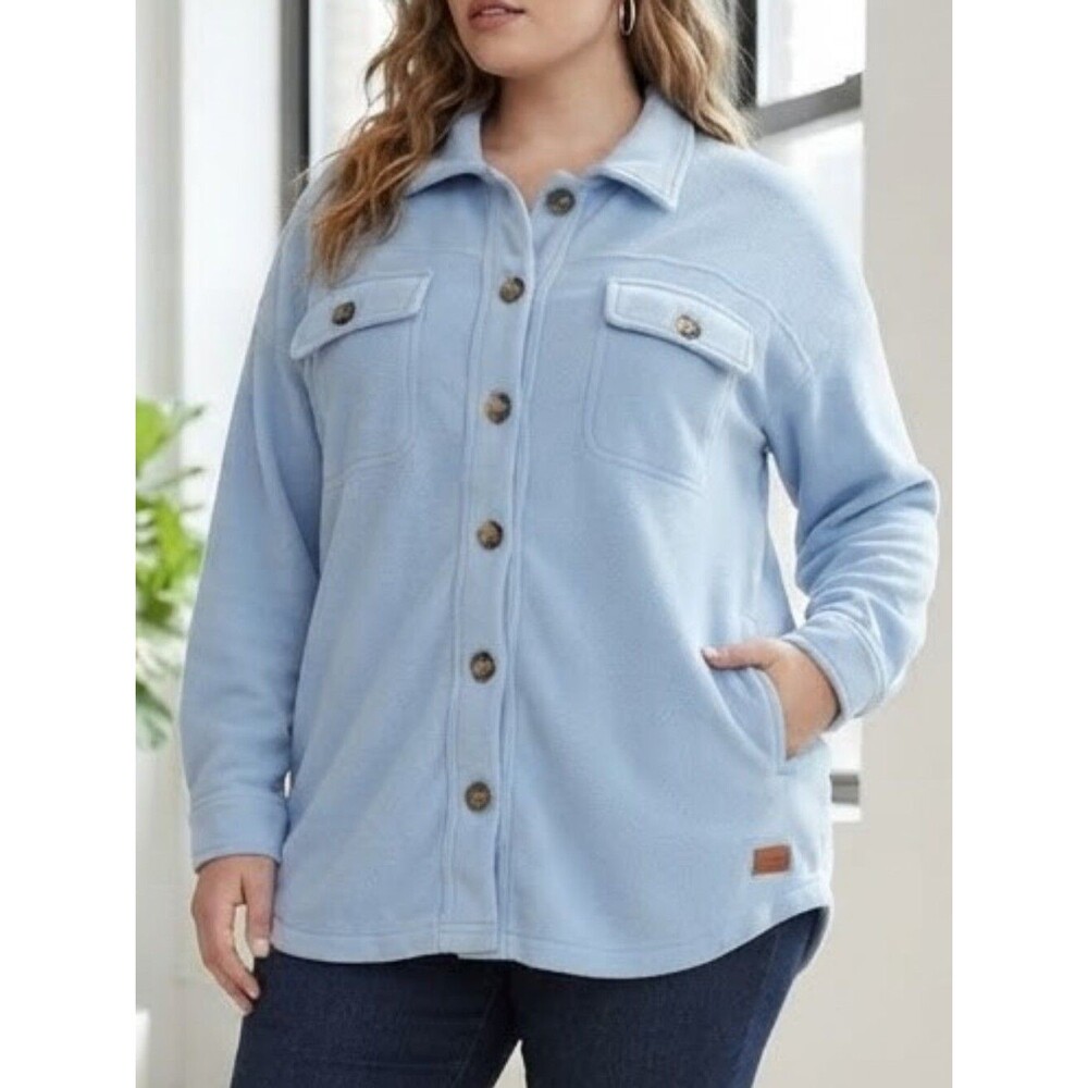 Simply Southern Sky Blue Fleece Shacket Button Front Shirt Jacket XXL Oversized - Picture 1 of 7